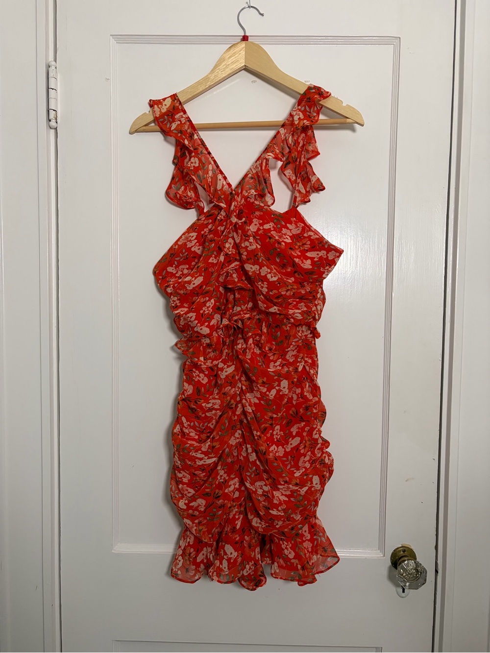 ASTR Red Floral Ruffle Midi Dress